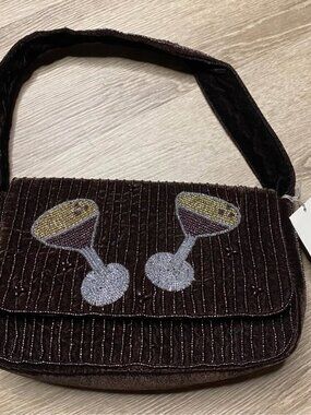 A New Day Luxe Velvet Beaded Martini Glass Shoulder Bag – NWT – Magnetic Snap
